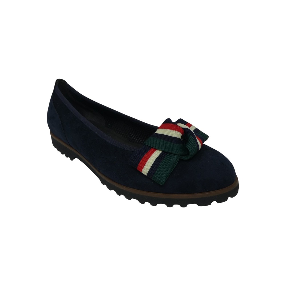 Gabor Ballet Flats Womens UK 4.5 US 7 Blue Suede Striped Bow Lug Sole Slip On